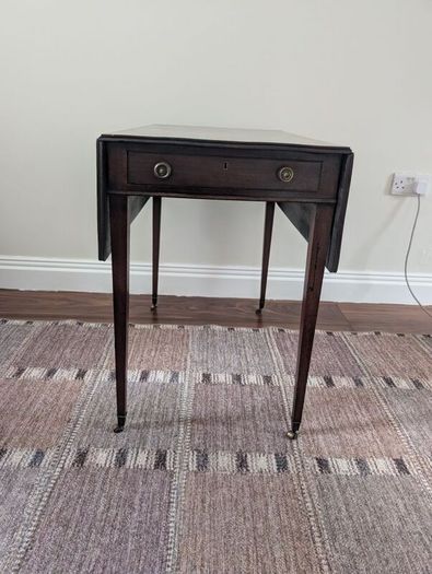 Antique Georgian Style Mahogany Pembroke Table - Drop Leaf with Drawer & Casters