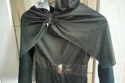 black hooded tunic and cape costume that resembles a Star Wars