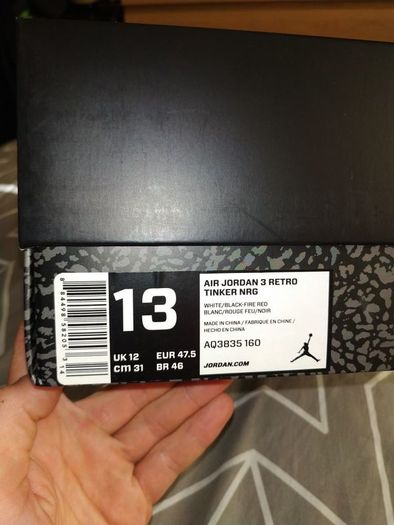 Jordan 3, Tinker Hatfield, UK12, EU 47,5