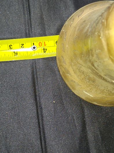 Vintage Brass School Bell with a turned wooden handle and a ring shaped top