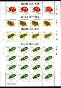 2003 Ireland Irish Beetles (41c Ladybird, 50c Leaf Beetle, 57c Great Diving Beetle, E1Green Tiger Beetle) Commemorative Stamps Sheetlet Plate 1B1B1B1B MNH