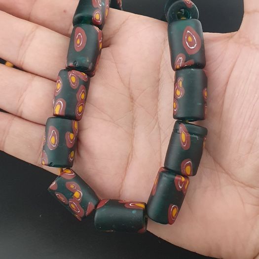 Vintage Cylinder Shape Gabri Style Eyes Glass Beads Necklace Strand