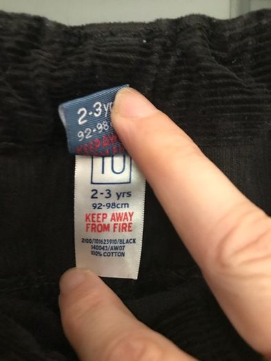 Black corduroy boys trousers aged 3 years