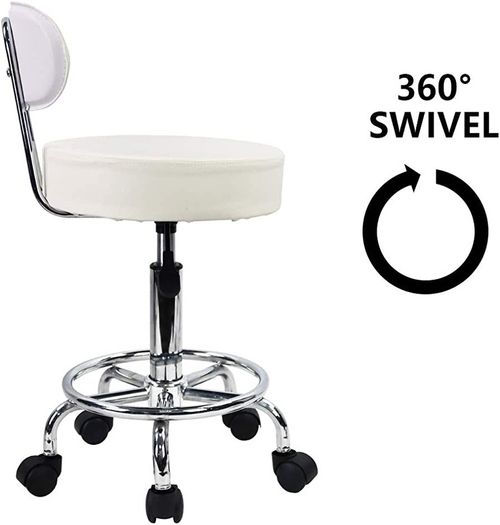 PU Leather Rolling Stool Mid-Back with Footrest Height Adjustable Office Computer Home Drafting Swivel Task Chair with Wheels MULTIPLE COLOURS AVAILABLE (FREE POSTAGE)