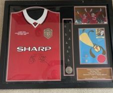 Man Utd 1999 Treble winning champions league jersey signed by Sheringham & Solskjaer