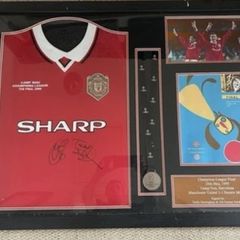 Man Utd 1999 Treble winning champions league jersey signed by Sheringham & Solskjaer