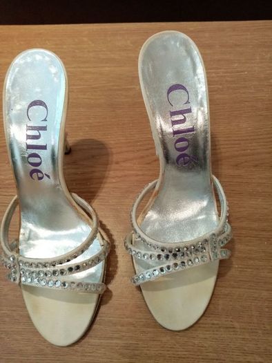 Chloe ladies champagne and diamante high heel sandals size 3 /Eu 36