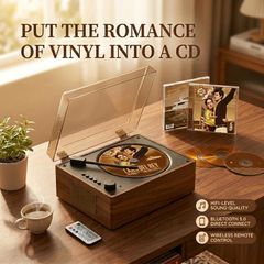 Vintage Portable CD Player with Bluetooth, Aesthetic Room Decor Music Player with Clear Dust Cover, Built in Speakers, Gift for Teens, Kids & Kpop Album Fans, Brown