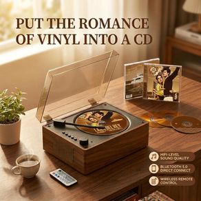 Vintage Portable CD Player with Bluetooth, Aesthetic Room Decor Music Player with Clear Dust Cover, Built in Speakers, Gift for Teens, Kids & Kpop Album Fans, Brown