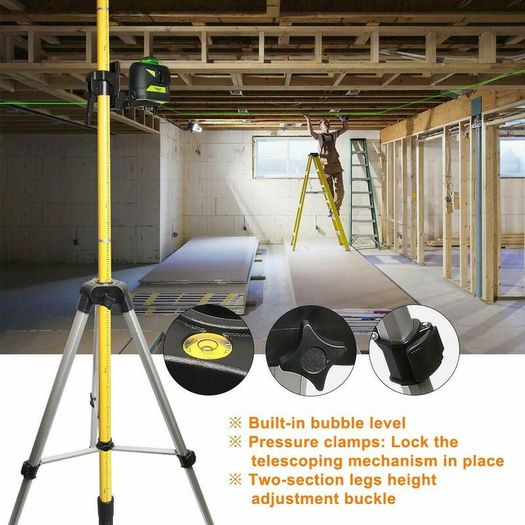 12 Ft./3.7m Laser Level Tripod Telescoping Pole with 1/4-Inch by 20-Inch Laser Mount for Rotary Included Rod & 5/8"-11 Adapter