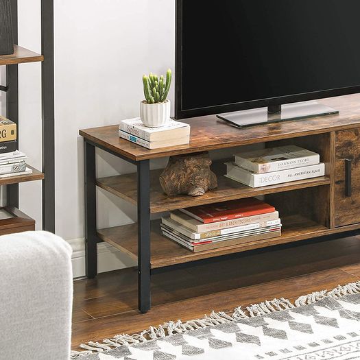 TV Cabinet for TVs Up to 48 Inches Lowboard with Cabinet and 2 Shelves TV Bench Living Room Hallway 110 x 40 x 45 cm Industrial Design Vintage Dark Brown