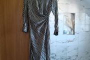 Mango striped shirt dress midi black/cream silky satin S 8 10