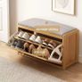 Shoe Storage Bench with Cushion, Bench with Storage Cabinet 2 Tier Entryway Rack with Adjustable Shelf & Linen Seat Cushion,Adjustable Shoe Organizer Cabinet (50cm Image 5