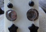 Moon and stars earrings, Handmade crystal jewellery, Pewter, Sterling Silver , Black Obsidian stars, Crystal healing