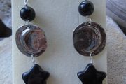 Moon and stars earrings, Handmade crystal jewellery, Pewter, Sterling Silver , Black Obsidian stars, Crystal healing