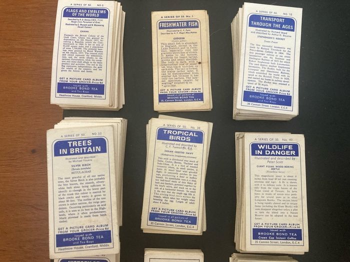 Brooke bond collectors cards. Loose cards. Books also for sale. Price depends on set sought.