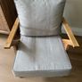 Acacia wood lounge armchair with grey cushions Image 3