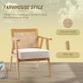 Comfortable Lounge Chair Rattan Chair with Thick Cushion - Rattan Backrest - Deep Seat - Hevea Wood Frame Linen-Look Beige Image 6
