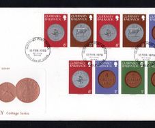 1979 Guernsey Definitive stamps Coinage Series from sheet First Day Cover (FDC)