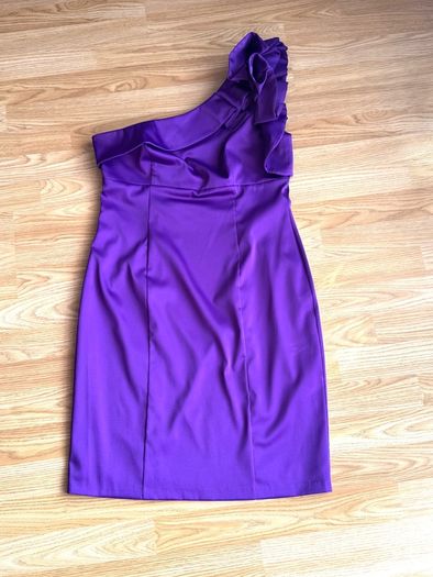 Apart Glamour Purple Satin One-Shoulder Occasion Dress - Size 14