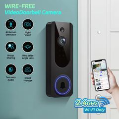 Smart Video Doorbell Dual Camera, 1296P Wireless Indoor/Outdoor Surveillance Cam, Live View, Included Doorbell Receiver, AI Human Detection, 2-Way Audio, Night Vision, 2.4G Wifi, Cloud Storage