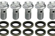 Stainless Steel Banjo Bolts 5 Pcs M10 Banjo Bolts Brake Line Fittings Adapter Single Banjo Bolt Universal with Copper Washers Sliver M10 x1mm
