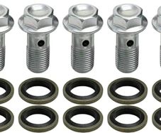 Stainless Steel Banjo Bolts 5 Pcs M10 Banjo Bolts Brake Line Fittings Adapter Single Banjo Bolt Universal with Copper Washers Sliver M10 x1mm
