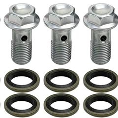 Stainless Steel Banjo Bolts 5 Pcs M10 Banjo Bolts Brake Line Fittings Adapter Single Banjo Bolt Universal with Copper Washers Sliver M10 x1mm