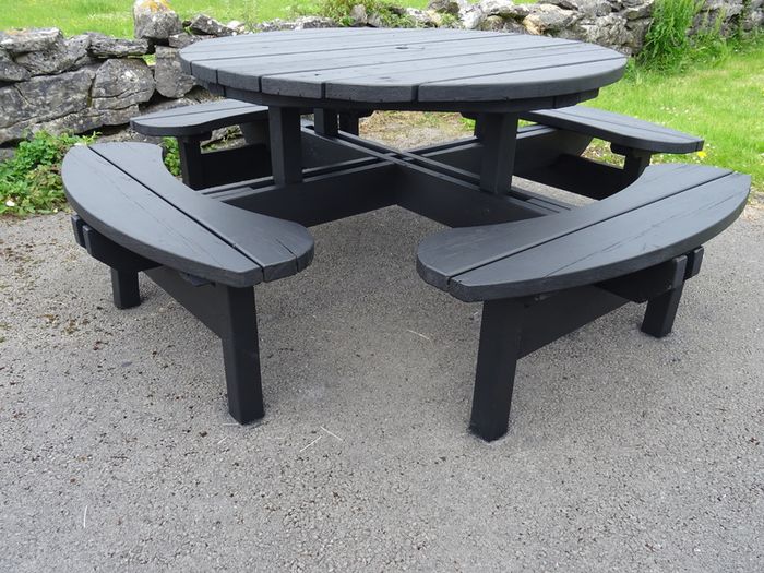 Solid wood garden table and benches 8 seater