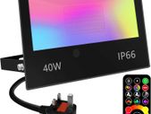 LED Floodlight Outdoor 40W 4000LM, Flood Lights Colour Changing, 120 RGB Colours- Warm White-Timing-Remote Control - 5 Modes, IP66 Waterproof, UK 3-Plug