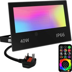 LED Floodlight Outdoor 40W 4000LM, Flood Lights Colour Changing, 120 RGB Colours- Warm White-Timing-Remote Control - 5 Modes, IP66 Waterproof, UK 3-Plug