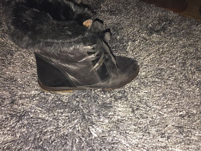 Black Leather & Fur Vintage Ankle Boots