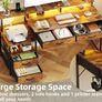 135cm Computer Desk with Power Outlet and Charging Station, Reversible Home Office Desk with Fabric Drawers and Monitor Stand, Wooden Desks with Storage, Study Table, Rustic Brown Image 2
