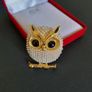 Owl Brooch Shawl Pin Badge Vintage Style Faux Pearls Bird Brooch Brown Owl Broach Image 3