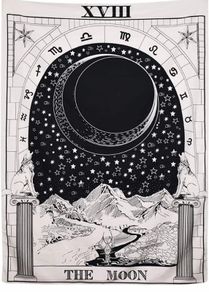 Tarot Tapestry, The Moon The Star The Sun Tapestry Wall Hanging Medieval Europe Divination Wall Decor (MULTIPLE SIZES/ STYLES, SEE DESCRIPTION FOR SIZES)