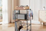 Rolling Record Player Stand with Vinyl Storage for 150 Albums Turntable Side Table Cart with 2 Display Shelves
