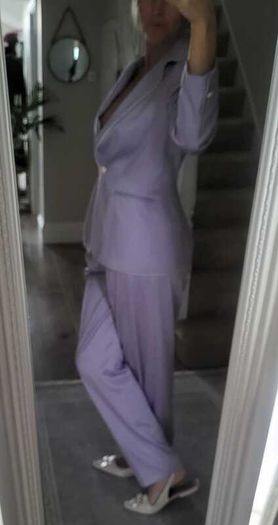 ESCADA Mauve Wool Mix Trouser Suit Sz 40 (Fit 12UK)