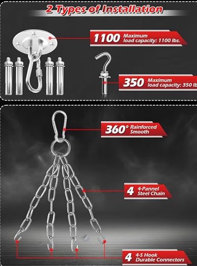 Heavy Boxing Bags with Chain Ceiling Hook, Hanging Boxing Bag for Kickboxing Muay Thai Karate Judo Taekwondo Home Gym Training, Unfilled