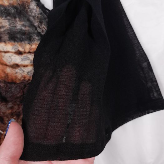 Legatte Jeans Vintage Y2K Grunge Brown Black Abstract Sheer Mesh Flared Sleeve Button Up Shirt Top 14UK/42EU
