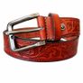Premium Genuine Leather Belt Dual Tone Vintage Embossed Design with Antique Metal Buckle Image 2