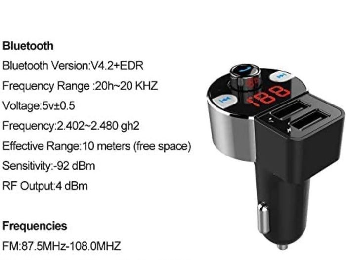Bluetooth FM Transmitter, Car Radio Audio Adapter MP3 Player Handsfree Car Kit with Dual USB Ports 5V/3.4A, LED Display Car Voltage, Play TF Card/USB Flash Drive (FREE POSTAGE)