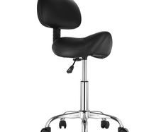 450LBS Saddle Stool with Back Support Rolling Adjustable PU Leather Salon Chair
