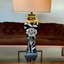 Vintage Large Glazed Asian Batik Motif Table or Console Lamp Image 9