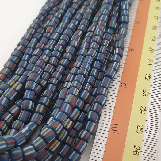 Vintage African Style Stripe Pattern 5.5 - 6 mm Glass Beads Necklace