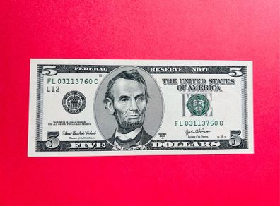 Usa  5  Dollars   2003. Letter  ( L 12  )  SAN FRANCISCO  ( Uncirculated )
