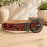 Luxury Handcrafted Genuine Leather Belt Vintage Floral Embossed Brown Leather Casual & Western Style Belt Image 4