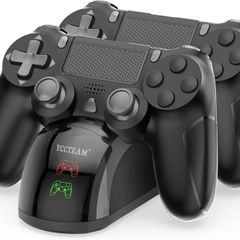 PS4 Controller Charger, Fast Dual USB P4 Controller Charging Station P4 / PS4 Slim/P-S4 Pro Charging Dock Stand Station 4 Thumb Grips