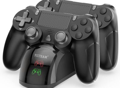 PS4 Controller Charger, Fast Dual USB P4 Controller Charging Station P4 / PS4 Slim/P-S4 Pro Charging Dock Stand Station 4 Thumb Grips