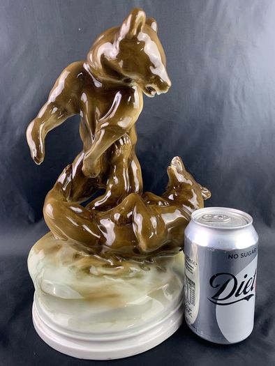 Antique Pecs Zsolnay Fighting bears Hungarian Figurine