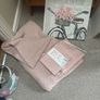 Dusky . Dusty Pink Bundle - IKEA INGABRITTA Chunky Throw, 2 Brand new 65 cm square linen cushion covers and a shabby chic Carte Postale Wall Hanging Image 2
